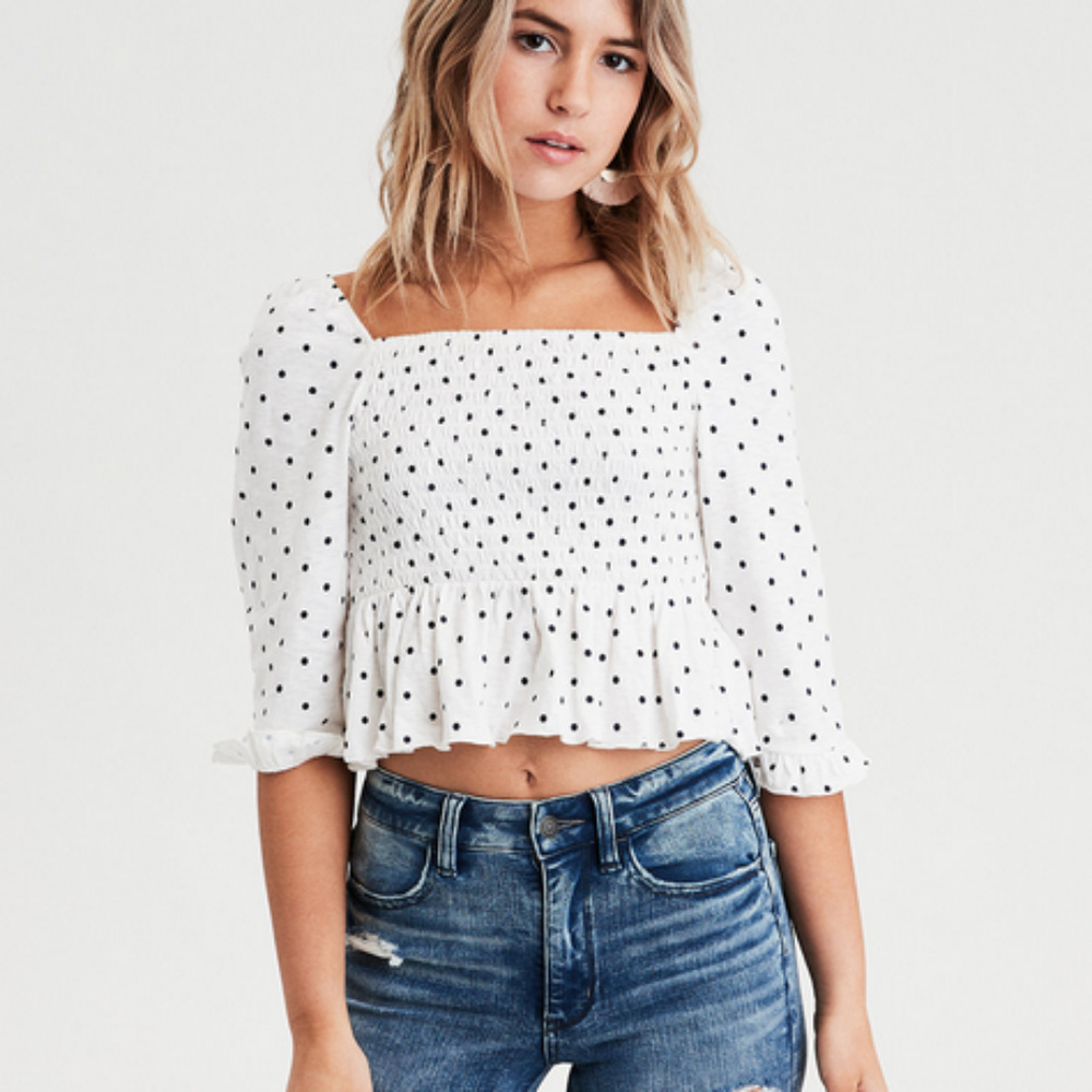 Ruffle sleve smocked tee-shirt